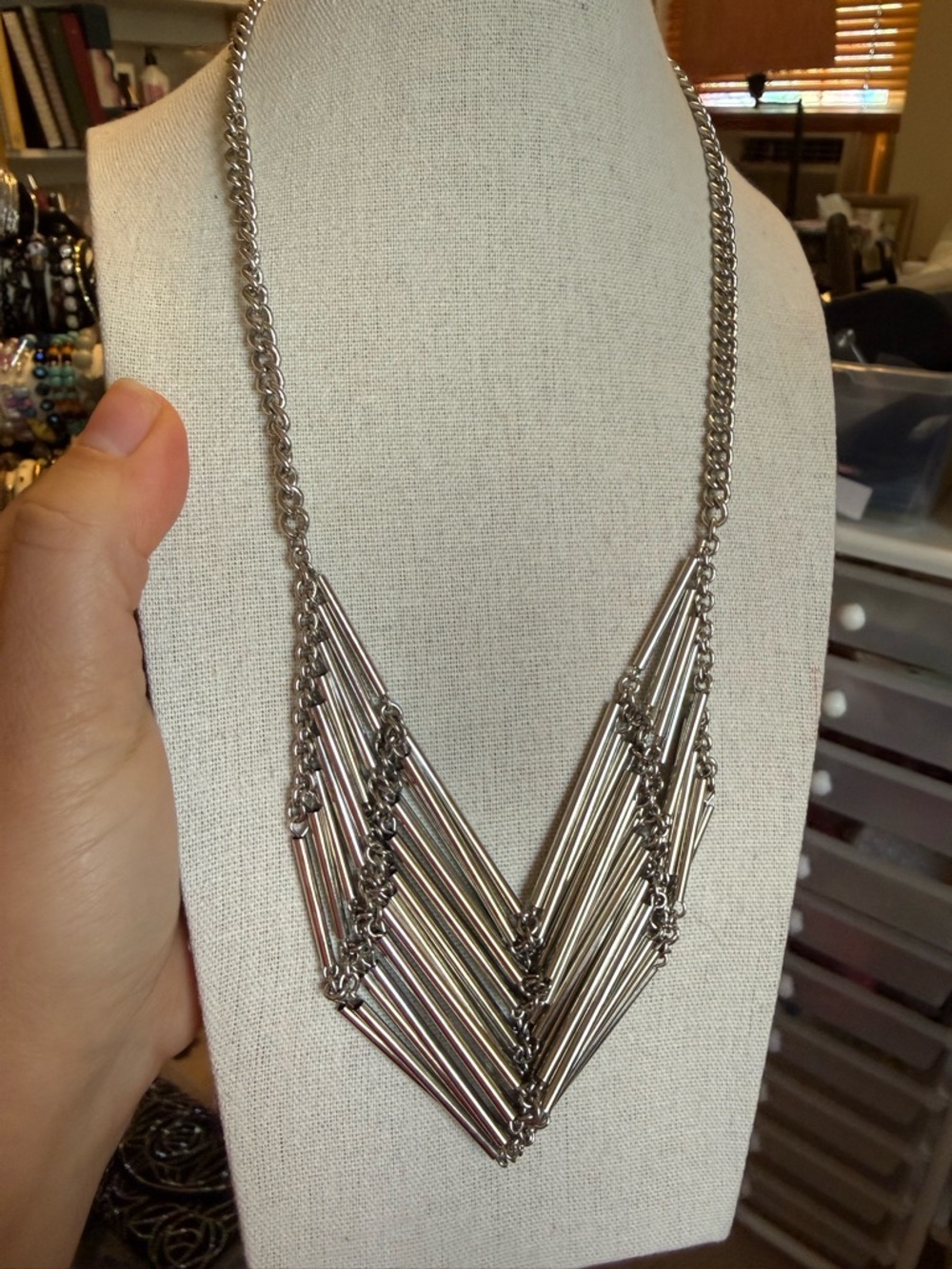 Express Silver V-Point Layered Bar Necklace